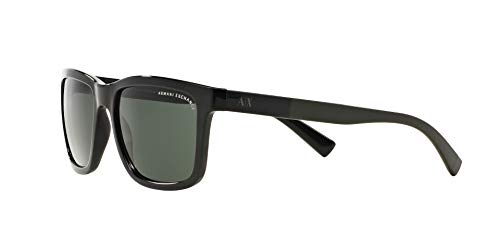 A|X ARMANI EXCHANGE Men's AX4045S Rectangular Sunglasses, Shiny Black/Green, 56 mm