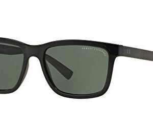 A|X ARMANI EXCHANGE Men's AX4045S Rectangular Sunglasses, Shiny Black/Green, 56 mm