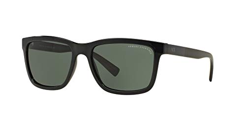 A|X ARMANI EXCHANGE Men's AX4045S Rectangular Sunglasses, Shiny Black/Green, 56 mm