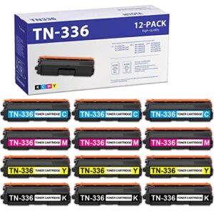 hiyota 12-pack tn-336 compatible tn336bk tn336c tn336m tn336y high yield toner cartridge set replacement for brother tn336 hl-l8350cdw/cdwt mfc-l8850cdw dcp-l8400cdn printer toner | 3bk/3c/3m/3y