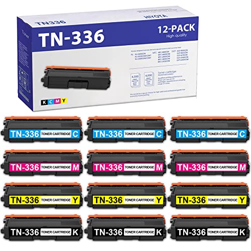 HIYOTA 12-Pack TN-336 Compatible TN336BK TN336C TN336M TN336Y High Yield Toner Cartridge Set Replacement for Brother TN336 HL-L8350CDW/CDWT MFC-L8850CDW DCP-L8400CDN Printer Toner | 3BK/3C/3M/3Y