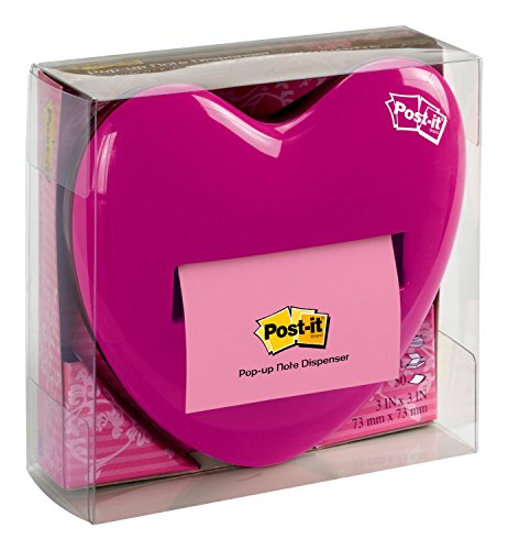 Post-it HD-330 Pop-up Notes Dispenser for 3 x 3-Inch Notes, Pink, Heart Shape