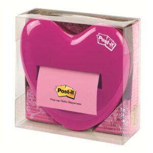 Post-it HD-330 Pop-up Notes Dispenser for 3 x 3-Inch Notes, Pink, Heart Shape