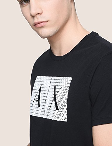 A|X ARMANI EXCHANGE mens Crew Neck Logo Tee T Shirt, Grid Logo Black, Large US