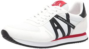 a|x armani exchange men’s lace up logo sneaker, optical white + black, 11