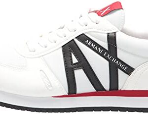 A|X Armani Exchange Men's Lace Up Logo Sneaker, Optical White + Black, 11