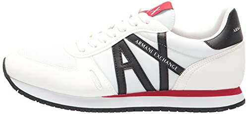 A|X Armani Exchange Men's Lace Up Logo Sneaker, Optical White + Black, 11