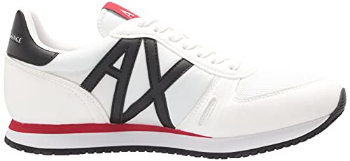 A|X Armani Exchange Men's Lace Up Logo Sneaker, Optical White + Black, 11