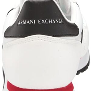 A|X Armani Exchange Men's Lace Up Logo Sneaker, Optical White + Black, 11