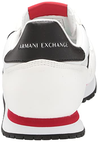 A|X Armani Exchange Men's Lace Up Logo Sneaker, Optical White + Black, 11