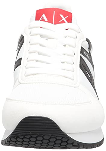 A|X Armani Exchange Men's Lace Up Logo Sneaker, Optical White + Black, 11