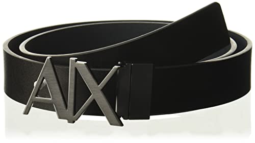 AX Armani Exchange mens A X Hinge Plate Belt, Black/Phantom, 32 US