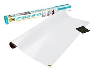 post-it dry erase whiteboard film surface for walls, doors, tables, chalkboards, whiteboards, and more, removable, stain-proof, easy installation, 4 ft x 3 ft roll (def4x3)