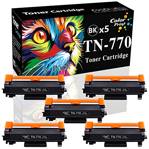 5-Pack ColorPrint Compatible TN770 High Yield Toner Cartridge Replacement for Brother TN770 TN 770 TN760 Work with HL-L2370DW HL-L2370DWXL MFC-L2750DW MFC-L2750DWXL Printer (Black)