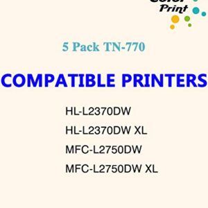 5-Pack ColorPrint Compatible TN770 High Yield Toner Cartridge Replacement for Brother TN770 TN 770 TN760 Work with HL-L2370DW HL-L2370DWXL MFC-L2750DW MFC-L2750DWXL Printer (Black)