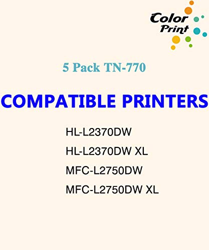 5-Pack ColorPrint Compatible TN770 High Yield Toner Cartridge Replacement for Brother TN770 TN 770 TN760 Work with HL-L2370DW HL-L2370DWXL MFC-L2750DW MFC-L2750DWXL Printer (Black)