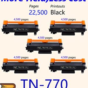 5-Pack ColorPrint Compatible TN770 High Yield Toner Cartridge Replacement for Brother TN770 TN 770 TN760 Work with HL-L2370DW HL-L2370DWXL MFC-L2750DW MFC-L2750DWXL Printer (Black)