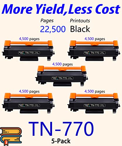 5-Pack ColorPrint Compatible TN770 High Yield Toner Cartridge Replacement for Brother TN770 TN 770 TN760 Work with HL-L2370DW HL-L2370DWXL MFC-L2750DW MFC-L2750DWXL Printer (Black)