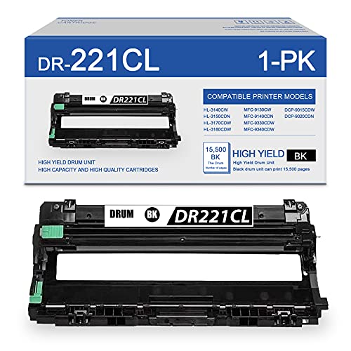 DR221CL 1 Pack(Black) Compatible DR-221CL Drum Unit Replacement for Brother DCP-9015CDW 9020CDN HL-3140CW 3150CDN 3180CDW MFC-9130CW 9330CDW 9340CDW Printer Drum Unit(Toner Not Included).