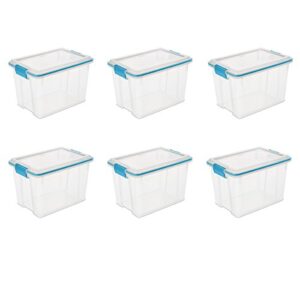 sterilite 19324306 20 quart/19 liter gasket box, clear with blue aquarium latches and gasket, 6-pack