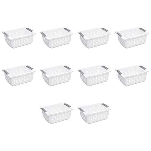 Sterilite Medium Stacking Basket Plastic, White, 10 Pack