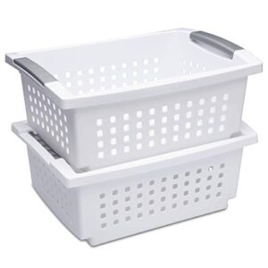 Sterilite Medium Stacking Basket Plastic, White, 10 Pack