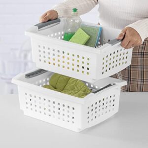 Sterilite Medium Stacking Basket Plastic, White, 10 Pack