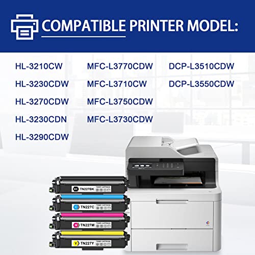 BERYINK TN227 TN-227 Compatible TN227BK TN227C TN227M TN227Y Toner Cartridge Replacement for Brother DCP-L3550CDW MFC-L3750CDW MFC-L3730CDW HL-3270CDW HL-3230CDN Printer (5-Pack, 2BK+1C+1M+1Y)
