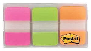 post-it tabs, 1 in, solid, pink, green, orange, 12 tabs/color, 36 tabs/on-the-go dispenser (686-pgot)