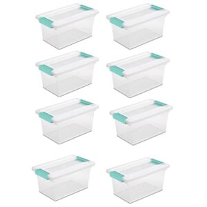 sterilite plastic medium clip stacking storage box container with latching lid for home, office, workspace, and utility space organization, 8 pack