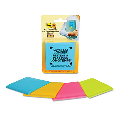 Post-it Notes Super Sticky - Full Adhesive Notes, 3 x 3, Assorted Bright Colors, 4/Pack - Sold As 1 Pack - Holds longer and stronger, yet removes cleanly.