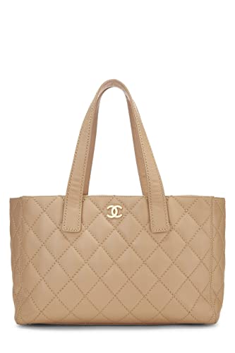 CHANEL, Pre-Loved Beige Calfskin Wild Stitch Tote Large, Beige