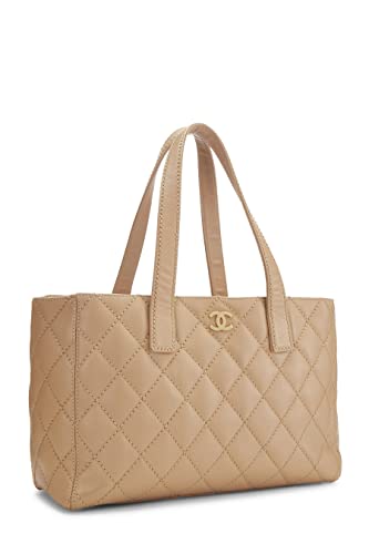 CHANEL, Pre-Loved Beige Calfskin Wild Stitch Tote Large, Beige