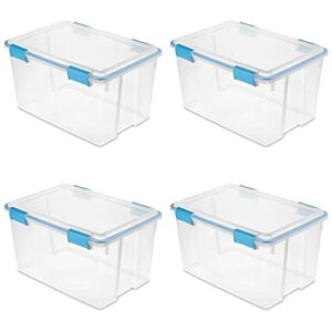 54 quart clear plastic stackable storage container box bin with air tight gasket seal latching lid long term organizing solution, 4 pack