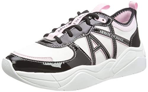 A|X ARMANI EXCHANGE Women's Cher Chunky Logo Sneakers, Optic White + Black, 10.5