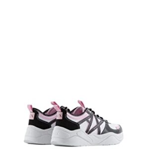 A|X ARMANI EXCHANGE Women's Cher Chunky Logo Sneakers, Optic White + Black, 10.5