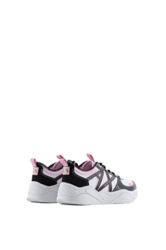 A|X ARMANI EXCHANGE Women's Cher Chunky Logo Sneakers, Optic White + Black, 10.5