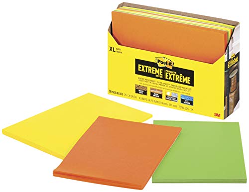 Post-it Extreme XL Notes, Works outdoors, Works in 0 - 120 degrees Fahrenheit, 100X the holding power, Orange, Yellow, Green, 25 Sheets per Pad, 9 Pads/Pack (EXT456-9CT)