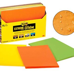 Post-it Extreme XL Notes, Works outdoors, Works in 0 - 120 degrees Fahrenheit, 100X the holding power, Orange, Yellow, Green, 25 Sheets per Pad, 9 Pads/Pack (EXT456-9CT)