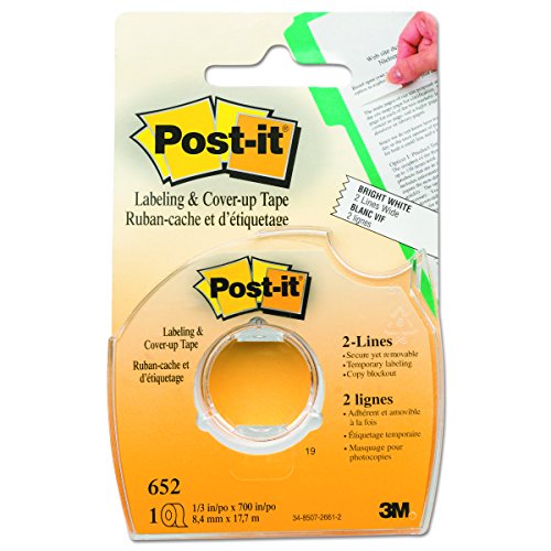 Post-it 652 Labeling & Cover-Up Tape, Non-Refillable, 1/3" x 700" Roll (Pack of 2)