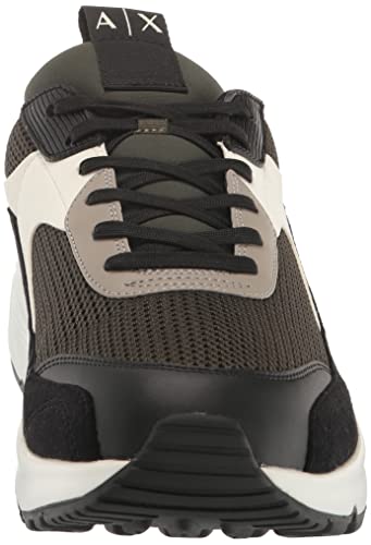 A|X ARMANI EXCHANGE Men's Thick Sole Colorblock Fashion Sneakers, Dark Green+Off White, 13