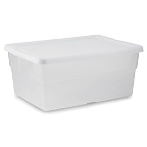 sterilite 16 qt stackable clear plastic storage bin tote container organizer with handles & indented white lid for organization and storage (24 pack)