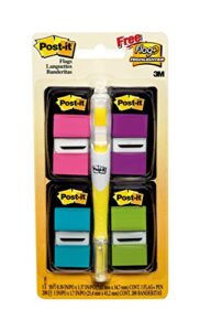 post-it flags value pack, 50/dispenser, 4 dispensers/pack, 1 in wide, assorted bright colors, includes free flags + highlighter (680-ppbgva)
