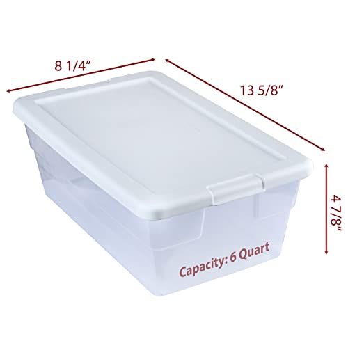 Peaknip - Sterilite 6 Quart Stackable Lightweight Plastic Storage Bins with Lids for Organization (4 Pack) - Container Organizer for Toys, Home, and Office (Bundle) Labels and Marker