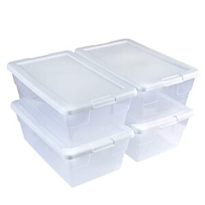 Peaknip - Sterilite 6 Quart Stackable Lightweight Plastic Storage Bins with Lids for Organization (4 Pack) - Container Organizer for Toys, Home, and Office (Bundle) Labels and Marker