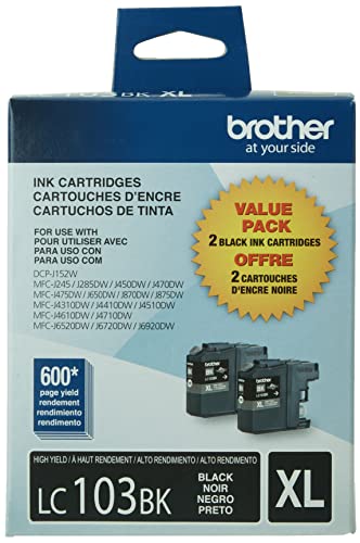 Brother Genuine High Yield Black -Ink -Cartridges, LC1032PKS, Replacement Black -Ink, Includes 2 -Cartridges of Black -Ink, Page Yield Up To 600 Pages/ -Cartridge, LC1032PKS
