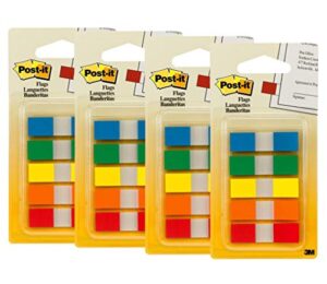 post-it flags with on-the-go dispenser, assorted primary colors, 1/2-inch wide, 100/dispenser, pack of 4