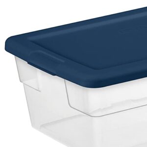 Sterilite Stackable 16 Quart Clear Home Storage Box with Handles and Blue Lid for Efficient, Space Saving Household Storage and Organization, 2 Pack