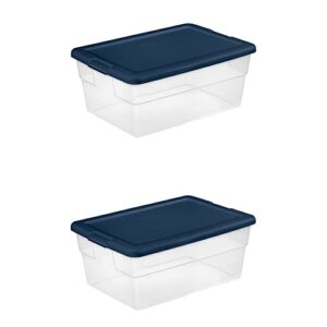 sterilite stackable 16 quart clear home storage box with handles and blue lid for efficient, space saving household storage and organization, 2 pack