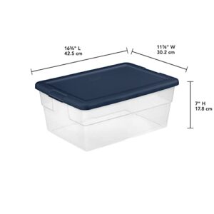 Sterilite Stackable 16 Quart Clear Home Storage Box with Handles and Blue Lid for Efficient, Space Saving Household Storage and Organization, 2 Pack